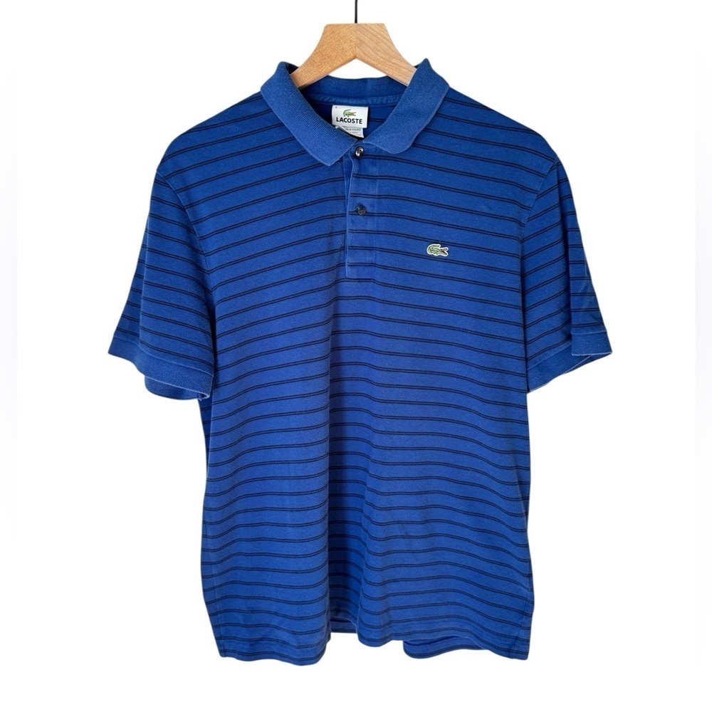 Lacoste Men’s Royal Blue Black Stripe Y2K Preppy Polo Shirt Size 6 Large